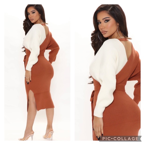 NWT Mona Colorblock Sweater Midi Dress Rust/Combo Size Small - Picture 2 of 9